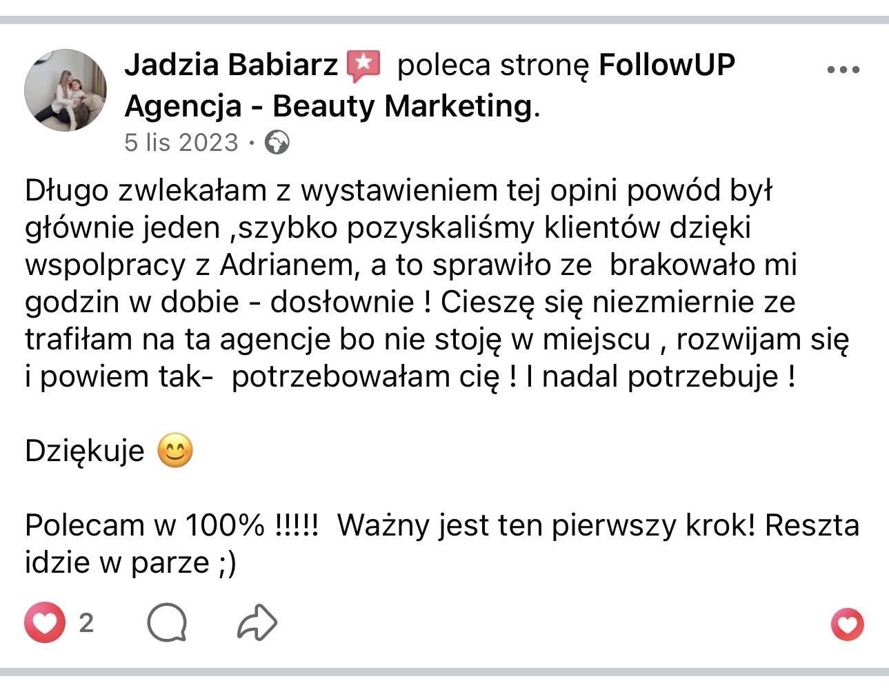 Opinia Jadwigi Babiarz o współpracy z FollowUP